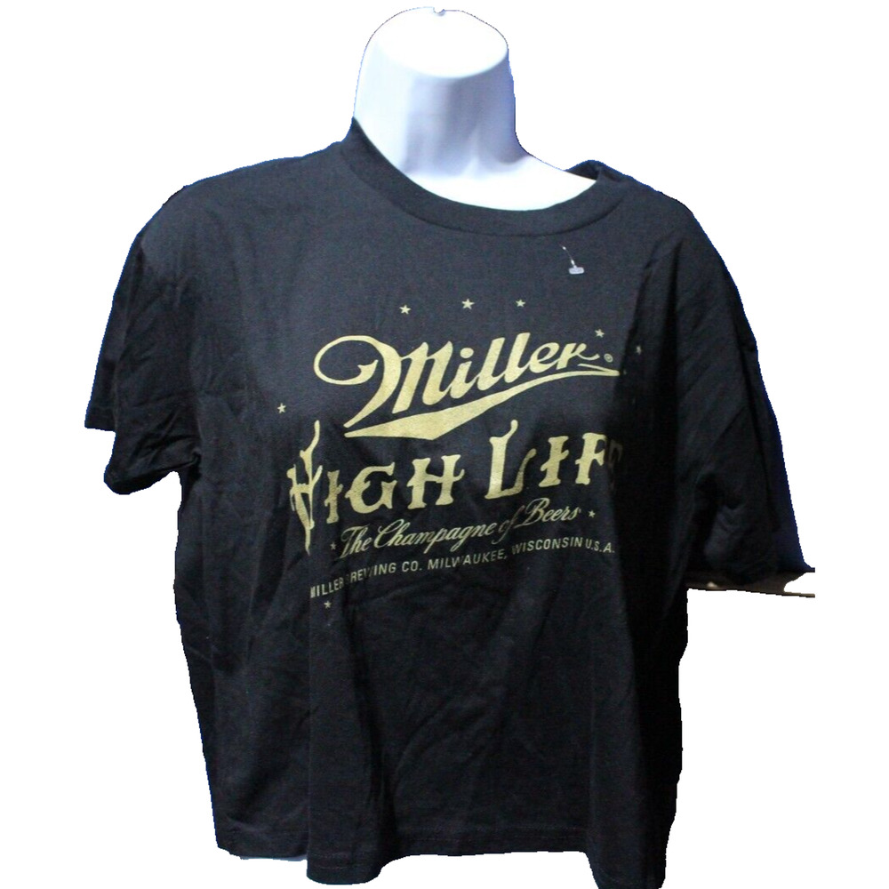 Miller High Life Black Gold Screen Printed Shirt Cropped Short Sleeve Med